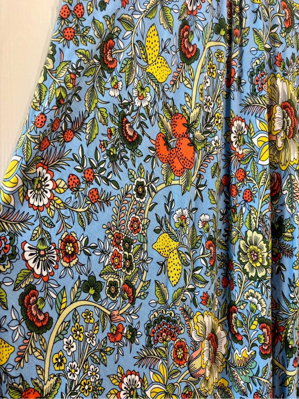 Boden Bias Cut Jersey Midi Dress Blue Lemon Strawberry Multi Citrus Vine 6P - Picture 4 of 10
